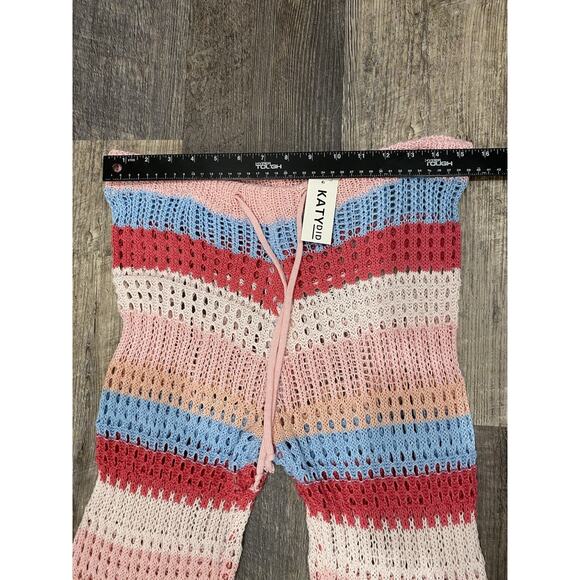 Womens Crochet Pants Sz Medium NEW Pink & Blue Knit Summer Beach Vacation Resort - Picture 7 of 11